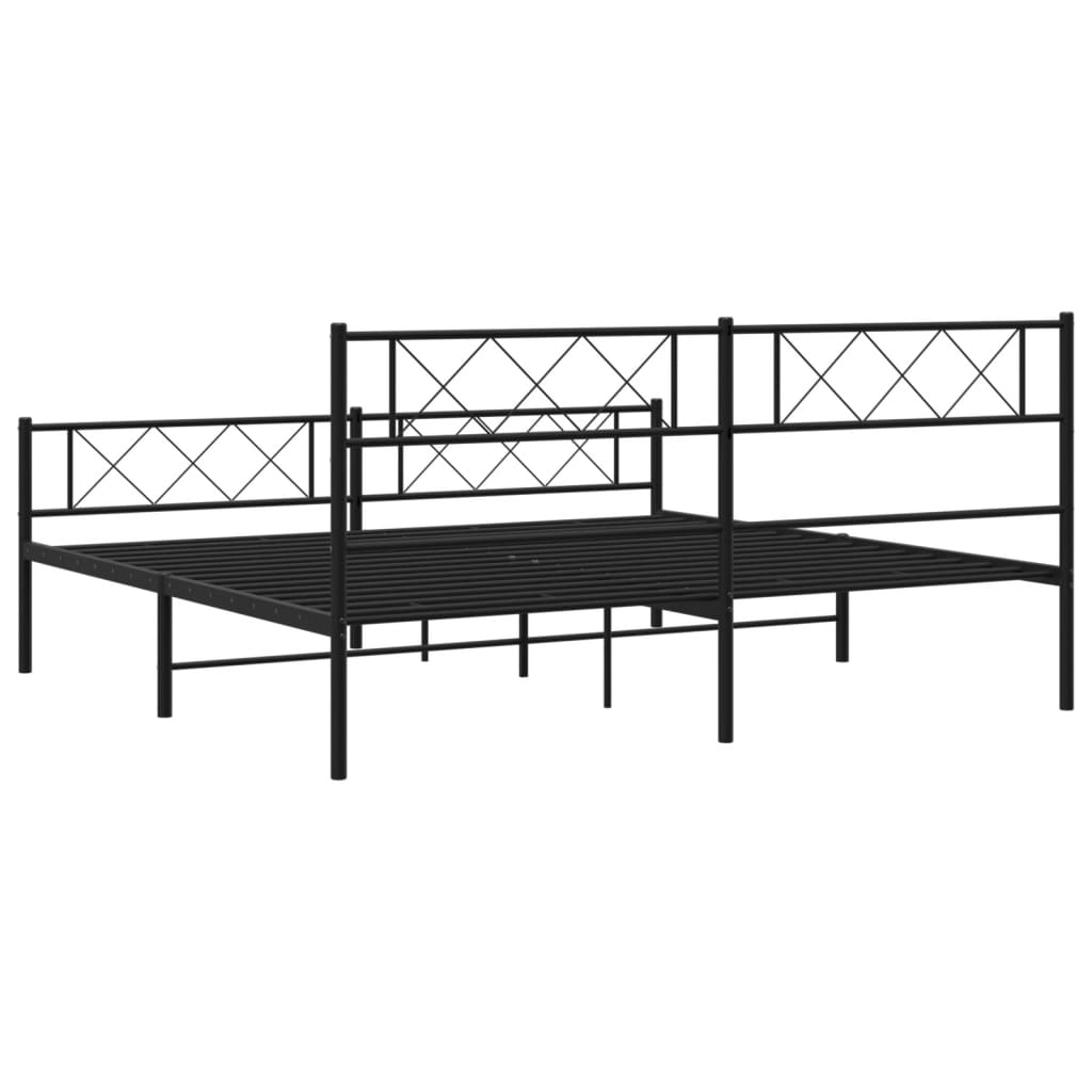 Metal Bed Frame without Mattress with Footboard Black 180x200cm