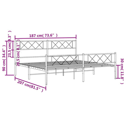 Metal Bed Frame without Mattress with Footboard Black 180x200cm