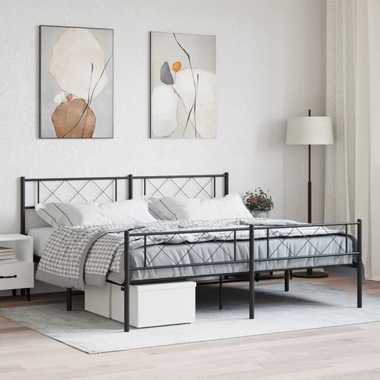 Metal Bed Frame without Mattress with Footboard Black 180x200cm