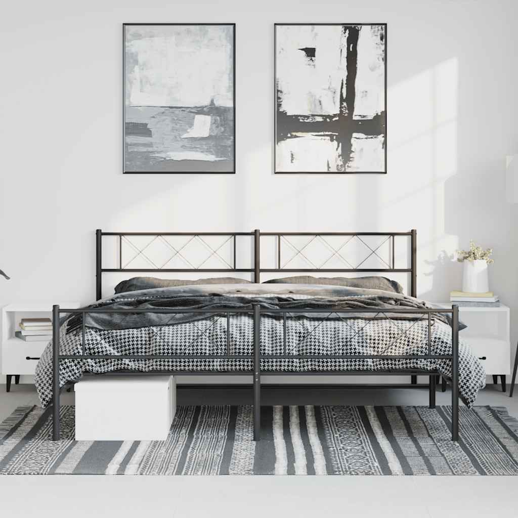 Metal Bed Frame without Mattress with Footboard Black 183x213cm
