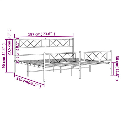 Metal Bed Frame without Mattress with Footboard Black 183x213cm