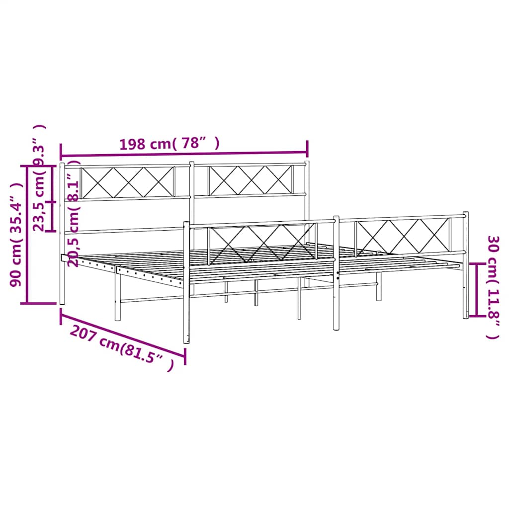 Metal Bed Frame without Mattress with Footboard Black 193x203cm