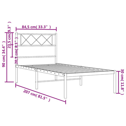 Metal Bed Frame without Mattress with Headboard White 80x200cm