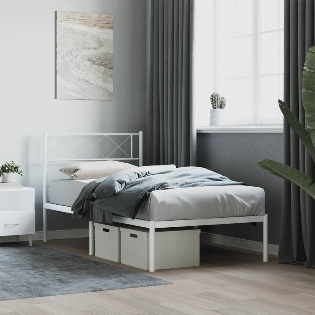 Metal Bed Frame without Mattress with Headboard White 90x190cm