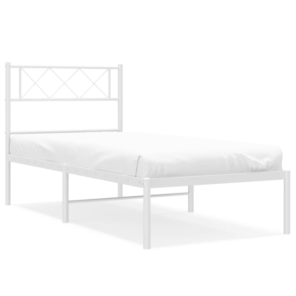 Metal Bed Frame without Mattress with Headboard White 90x200cm