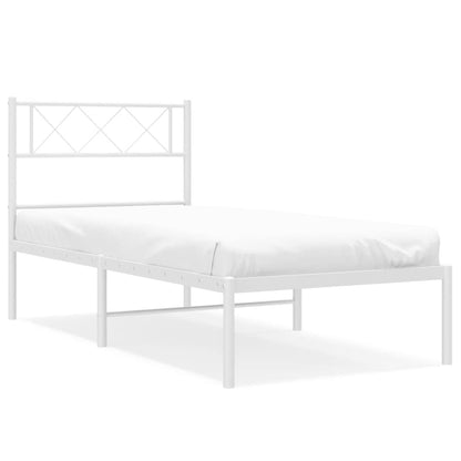 Metal Bed Frame without Mattress with Headboard White 90x200cm