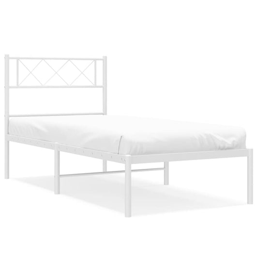 Metal Bed Frame without Mattress with Headboard White 90x200cm