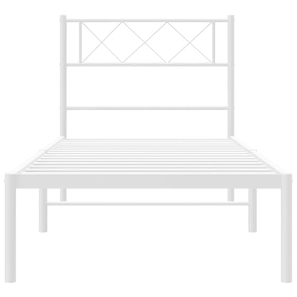 Metal Bed Frame without Mattress with Headboard White 90x200cm
