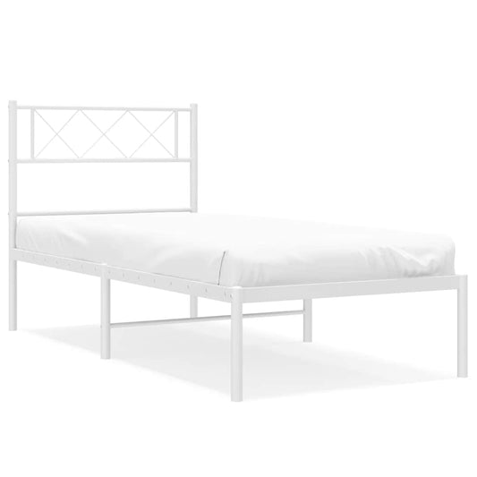 Metal Bed Frame without Mattress with Headboard White 100x190cm