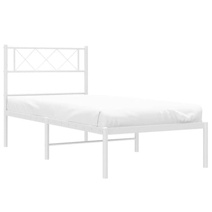 Metal Bed Frame without Mattress with Headboard White 100x190cm