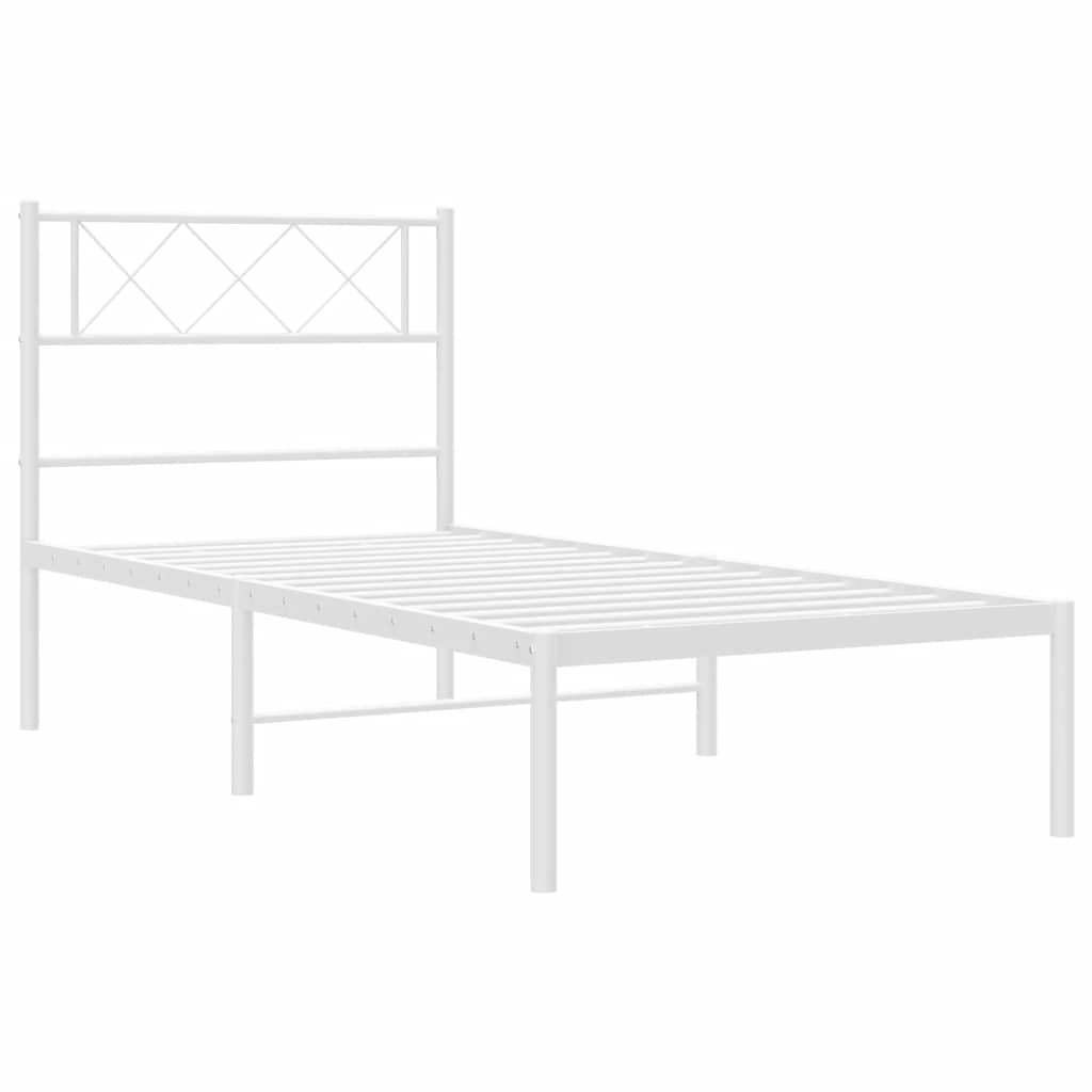 Metal Bed Frame without Mattress with Headboard White 100x190cm