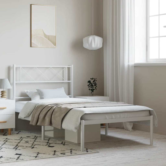 Metal Bed Frame without Mattress with Headboard White 100x190cm