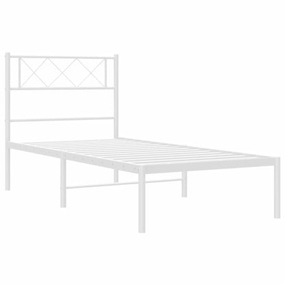 Metal Bed Frame without Mattress with Headboard White 100x200cm