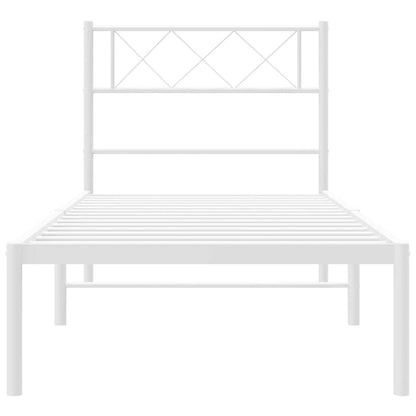 Metal Bed Frame without Mattress with Headboard White 100x200cm