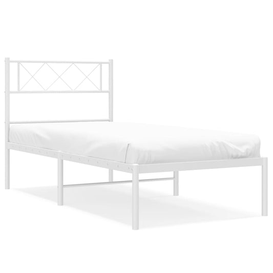 Metal Bed Frame without Mattress with Headboard White 107x203cm