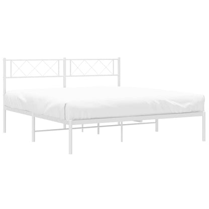 Metal Bed Frame without Mattress with Headboard White 135x190cm