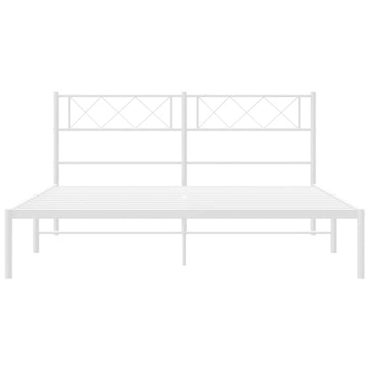 Metal Bed Frame without Mattress with Headboard White 135x190cm