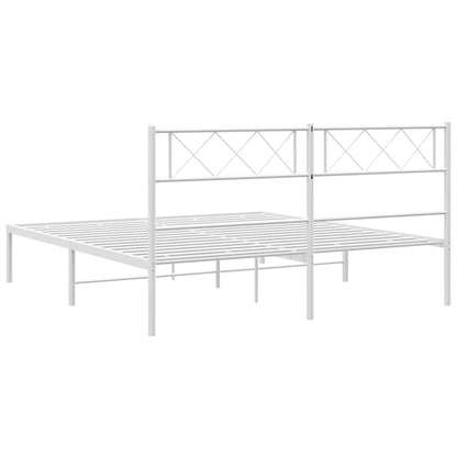 Metal Bed Frame without Mattress with Headboard White 135x190cm