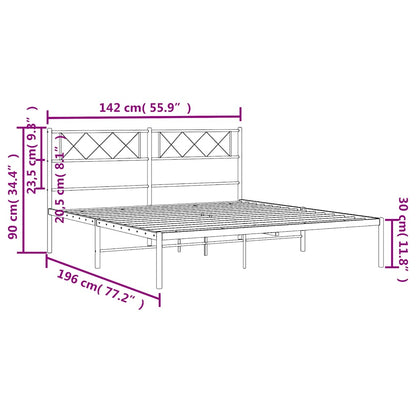 Metal Bed Frame without Mattress with Headboard White 135x190cm