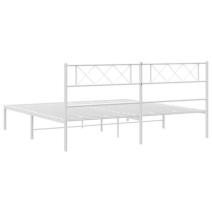 Metal Bed Frame without Mattress with Headboard White 193x203cm