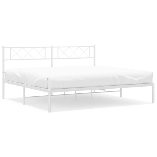 Metal Bed Frame without Mattress with Headboard White 200x200cm