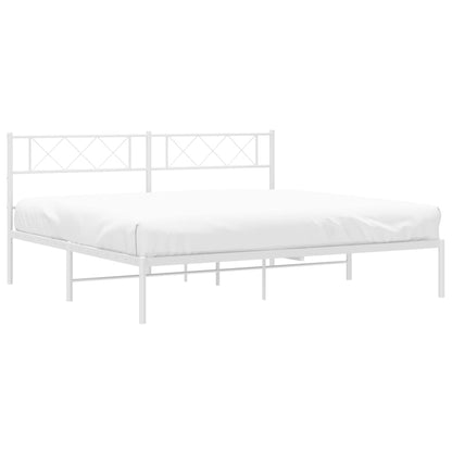 Metal Bed Frame without Mattress with Headboard White 200x200cm