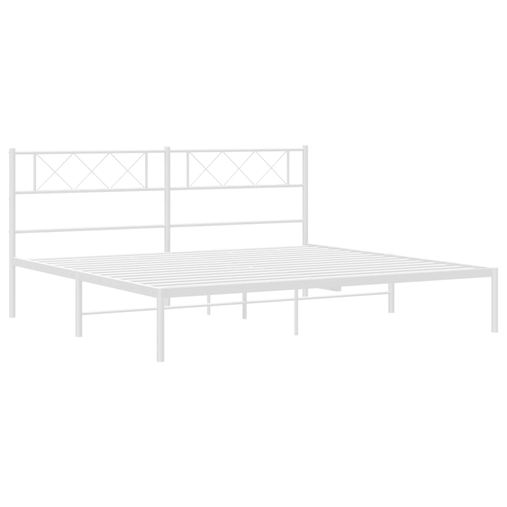 Metal Bed Frame without Mattress with Headboard White 200x200cm