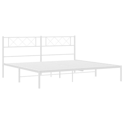 Metal Bed Frame without Mattress with Headboard White 200x200cm