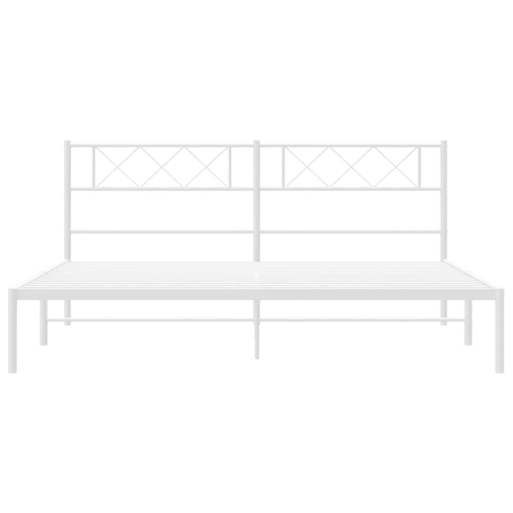 Metal Bed Frame without Mattress with Headboard White 200x200cm