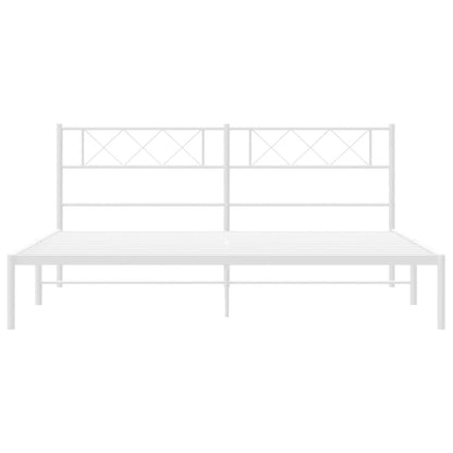 Metal Bed Frame without Mattress with Headboard White 200x200cm