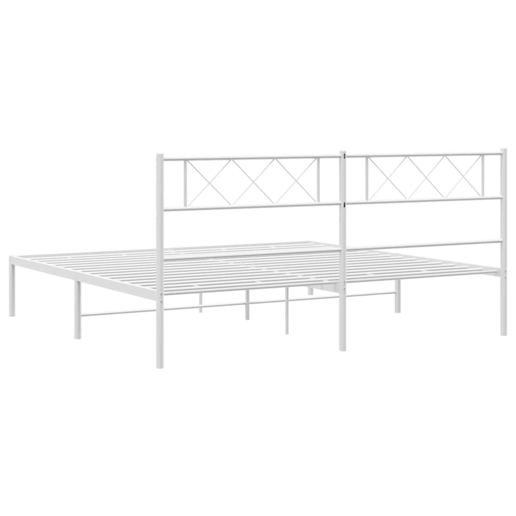 Metal Bed Frame without Mattress with Headboard White 200x200cm