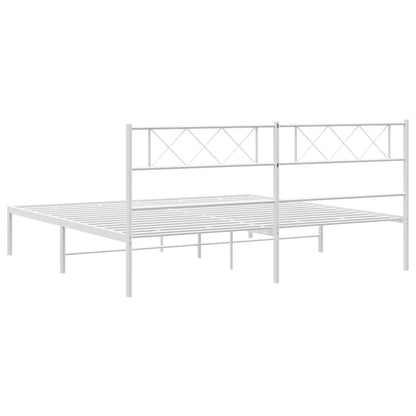Metal Bed Frame without Mattress with Headboard White 200x200cm