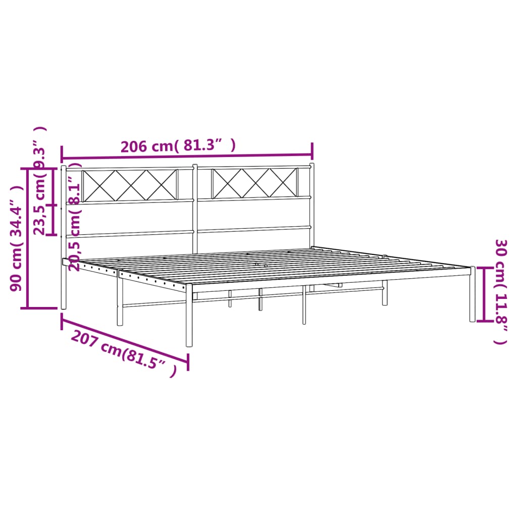 Metal Bed Frame without Mattress with Headboard White 200x200cm