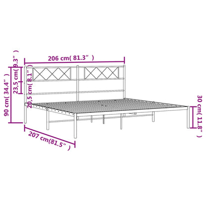 Metal Bed Frame without Mattress with Headboard White 200x200cm
