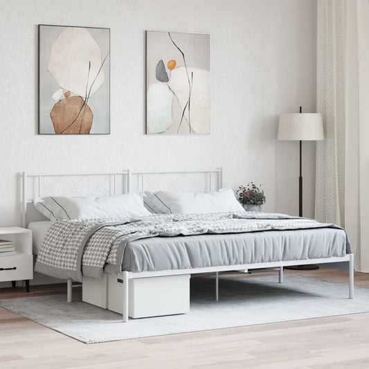 Metal Bed Frame without Mattress with Headboard White 200x200cm