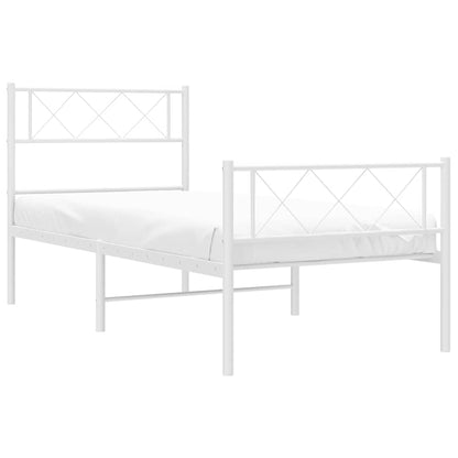 Metal Bed Frame without Mattress with Footboard White 100x190cm