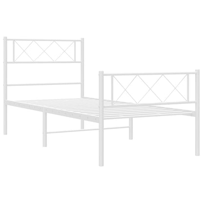 Metal Bed Frame without Mattress with Footboard White 100x190cm
