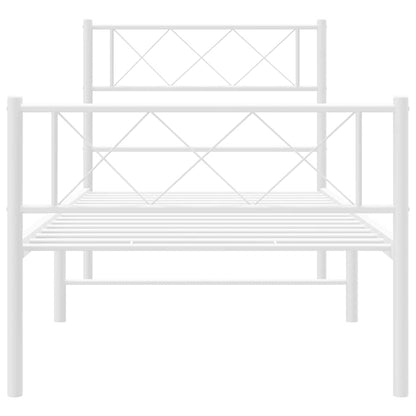 Metal Bed Frame without Mattress with Footboard White 100x200cm