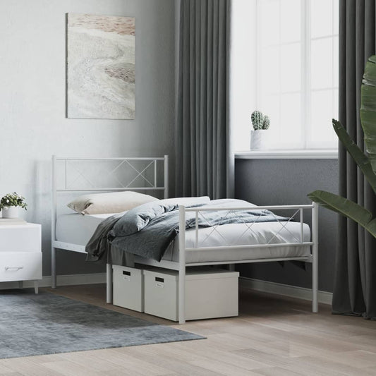 Metal Bed Frame without Mattress with Footboard White 107x203cm