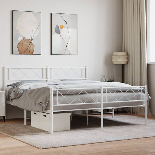 Metal Bed Frame without Mattress with Footboard White 120x200cm