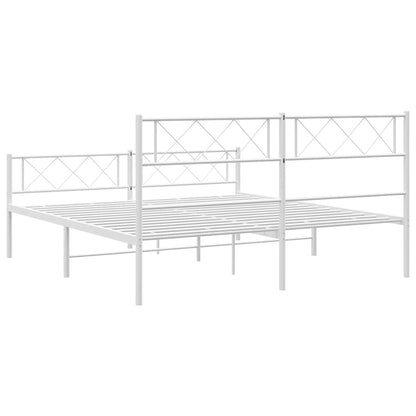 Metal Bed Frame without Mattress with Footboard White 135x190cm