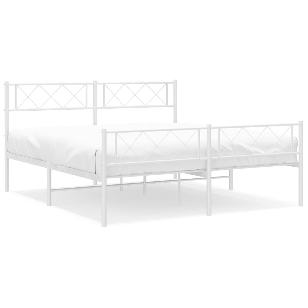 Metal Bed Frame without Mattress with Footboard White 140x190cm