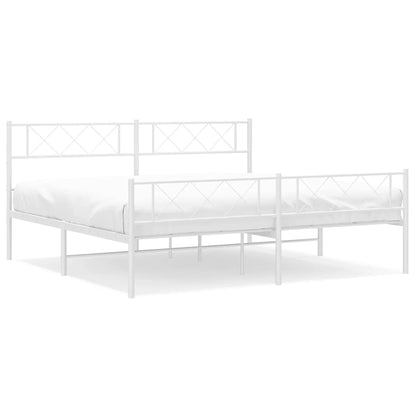 Metal Bed Frame without Mattress with Footboard White 193x203cm