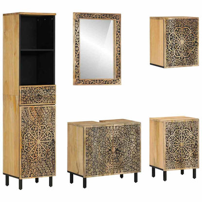 5 Piece Bathroom Furniture Set Solid Wood Mango