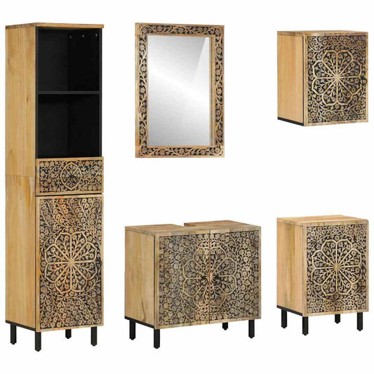 5 Piece Bathroom Furniture Set Solid Wood Mango