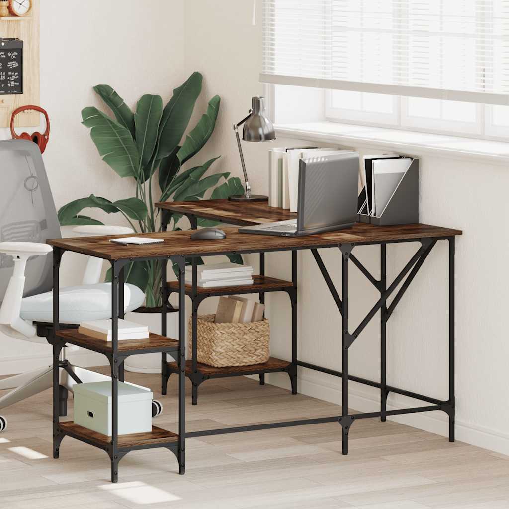 Desk Smoked Oak 139x139x75 cm Engineered Wood