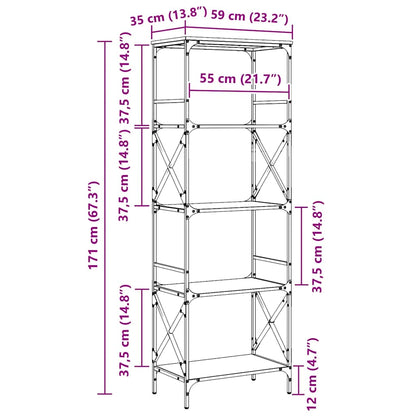 Bookcase 5-Tier Black 59x35x171 cm Engineered Wood