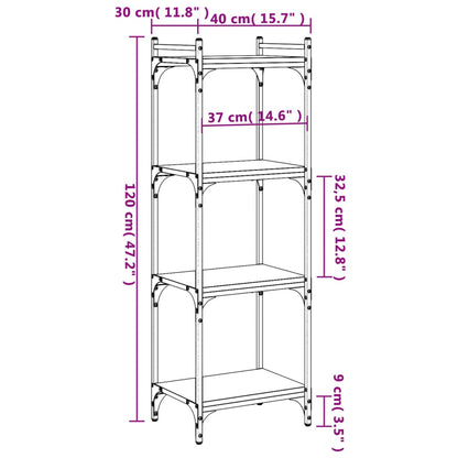 Bookcase 4-Tier Black 40x30x120 cm Engineered Wood