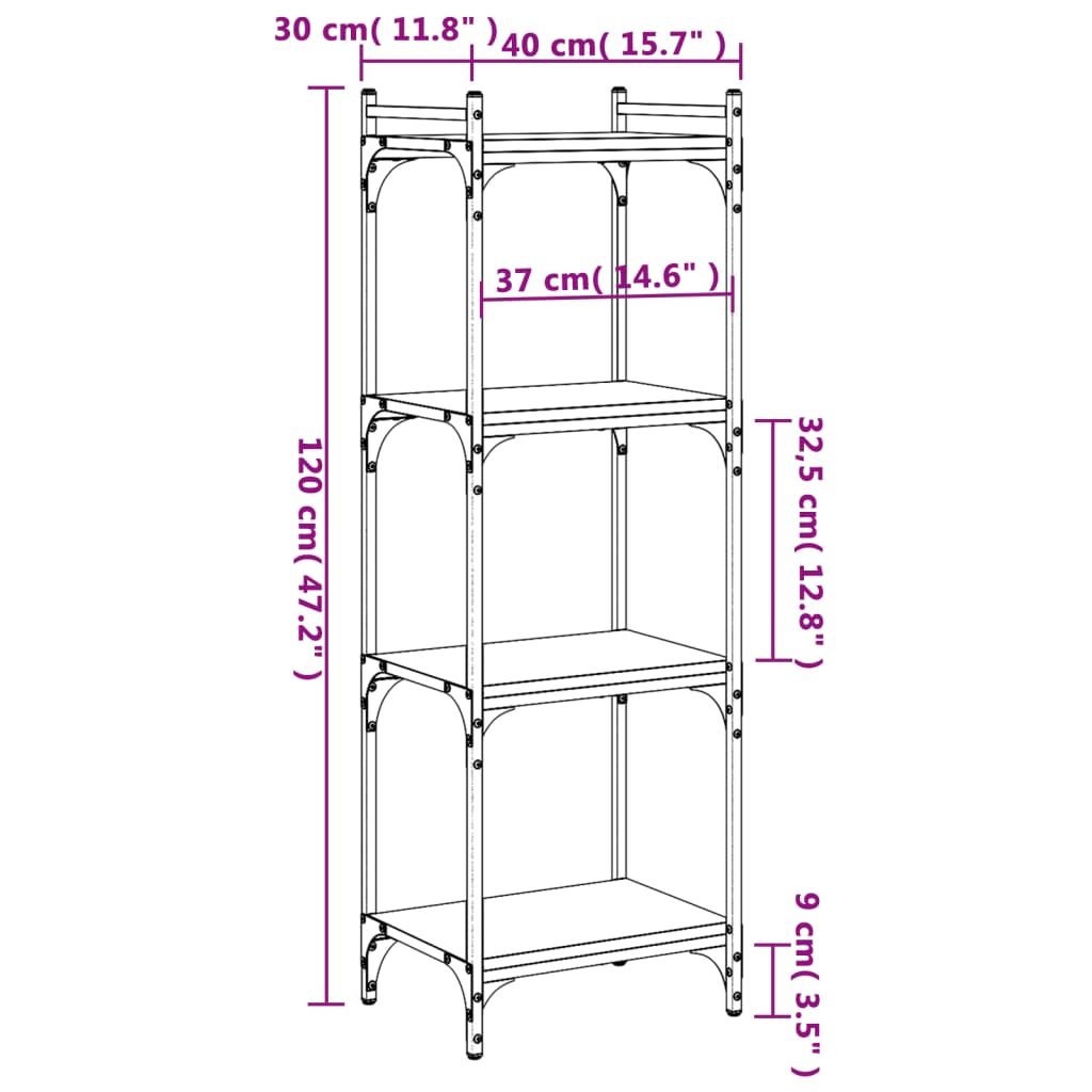 Bookcase 4-Tier Smoked Oak 40x30x120 cm Engineered Wood