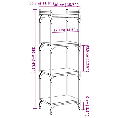 Bookcase 4-Tier Smoked Oak 40x30x120 cm Engineered Wood